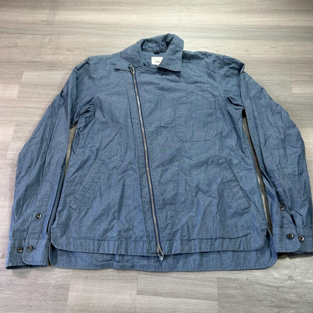 Ts(s) Jacket Mens Large Blue Chambray Asymmetrical Zip Biker Lightweight Japan